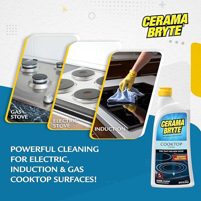 Cerama Bryte Best Value Kit: Ceramic Cooktop Cleaner 28oz, Scraper, 10 Pads, Burnt-on Grease Remover 2oz, 4 Piece Set