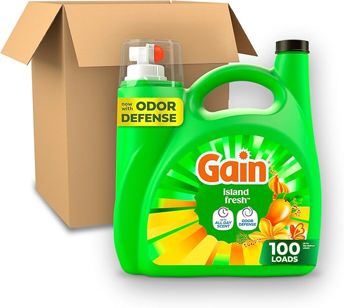 Gain Liquid Laundry Detergent, Now with Odor Defense, Island Fresh Scent, 132 fl oz, 100 Loads (Packaging May Vary)