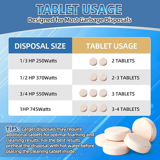Garbage Disposal Cleaner and Deodorizer 50 Packs, Powerful Garbage Disposal Cleaner Tablets, 1 Year Supply For Kitchen Sink, Drain Clean, Home Cleaning Essentials (50packs)