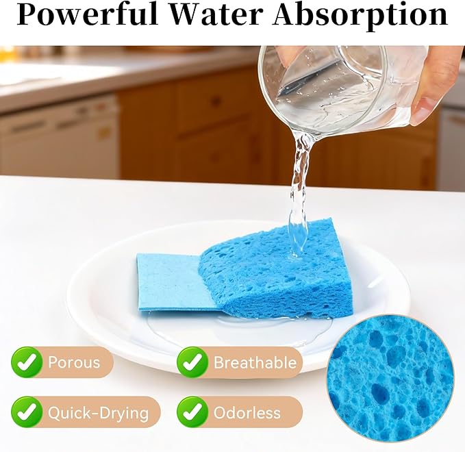 6 Pcs Kitchen Sponges for Dishes Cleaning, Non Scratch for Non Stick Cookware, Compressed Natural Cellulose Sponges, Dish Washing Scrubbers, Scrubbing Pads for Household, Bathroom (Blue)