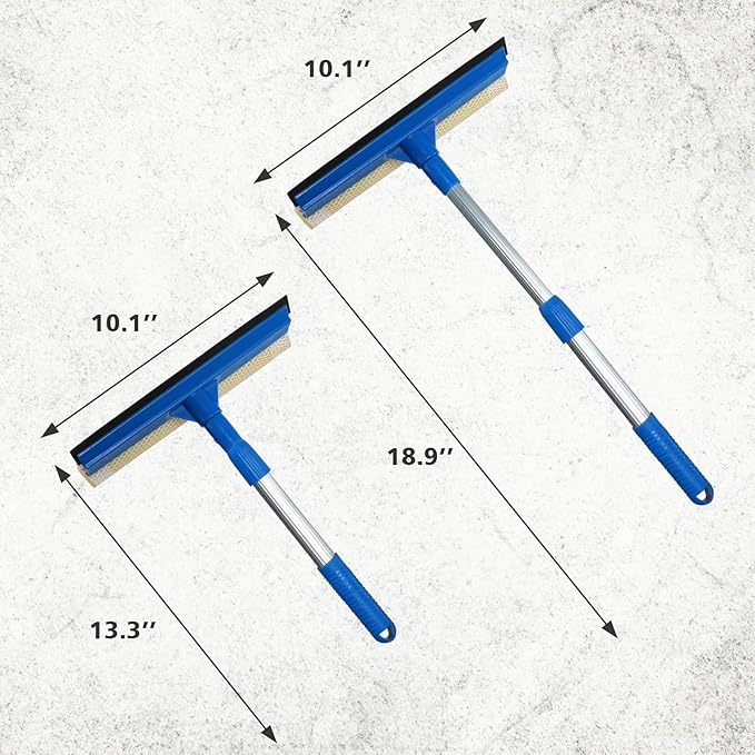 Professional Window Squeegee,2 in 1 Squeegee Window Cleaner with Long Stainless Steel Handle,Sponge Car Window Squeegee for Gas Station, Glass,Shower,Outdoor High Window Cleaning (Expansion Payment)