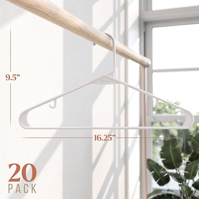 Plastic Hangers 20 Pack White - Clothes Hangers - Makes The Perfect Coat Hanger and General Space Saving Clothes Hangers for Closet - Percheros Ganchos para Colgar Ropa Hangars