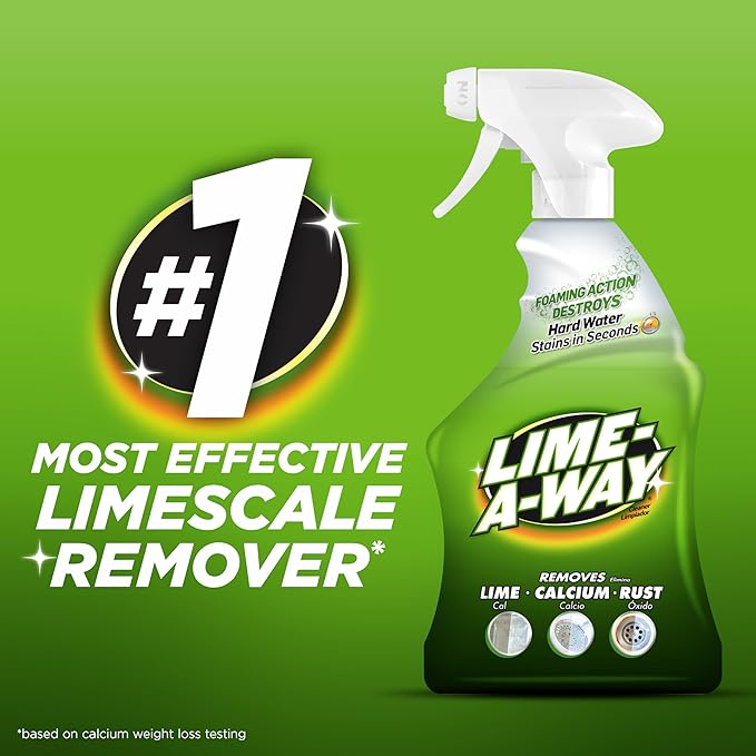 Lime-A-Way Hard Water Stain Remover Spray, Removes Lime, Calcium & Rust in Seconds, Bathroom Cleaner, 32 fl oz