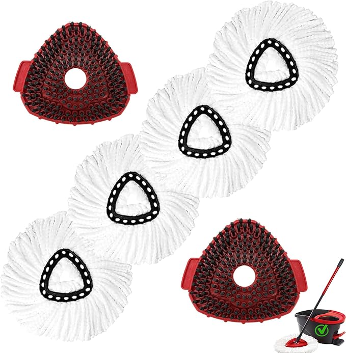 6Pcs Mop Heads Replacement,Spin Mop Replacement Head Compatible with Cedar Easywring 1-Tank System,Including 4 Spin mop Replacement Heads,2 Brush Head Machine Washable & Easy to Replace