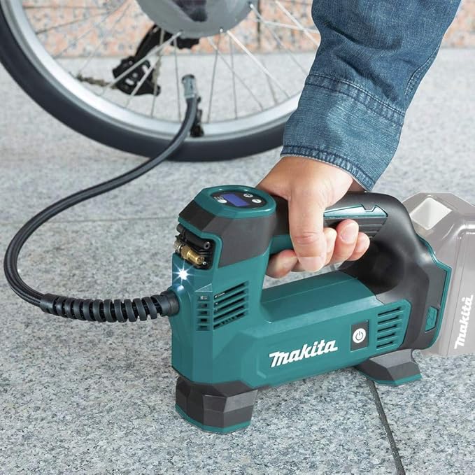 Makita DMP180ZX 18V LXT® Lithium-Ion Cordless Inflator, Battery Powered, Tool Only(battery and charger not included);Presta valve adapter;Sports ball needle;Tapered adapter, Teal