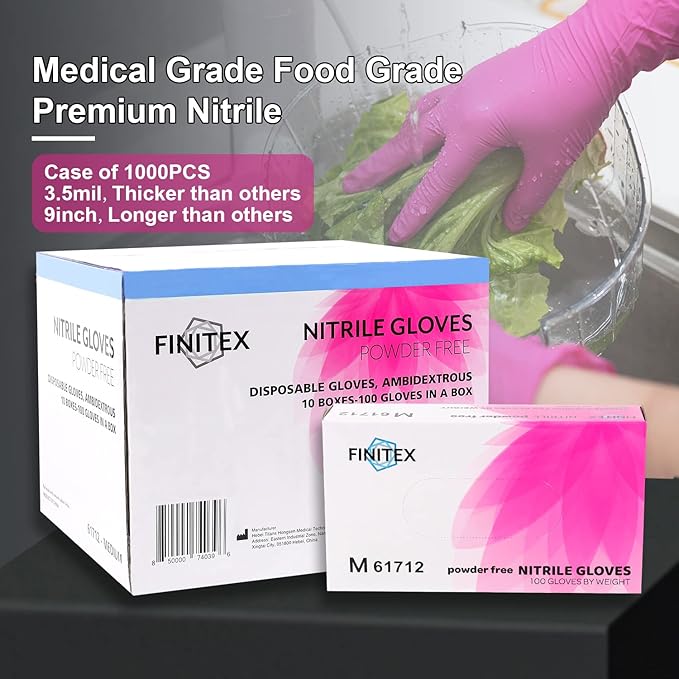 FINITEX Nitrile Disposable Latex-Free Gloves - 3.5mil 100/1000PCS Powder-Free Latex Free Cleaning Medical Exam Food Gloves