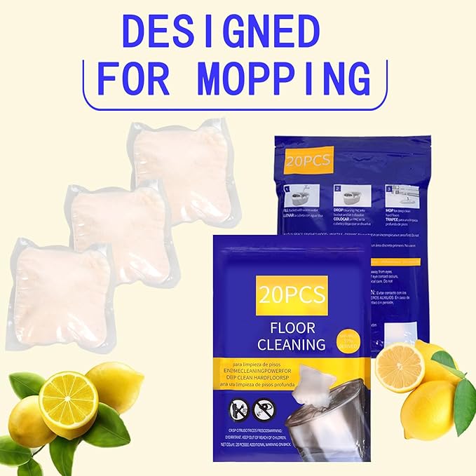 Hard Floor Cleaner Compatible with OCedar PACSS | Fresh Lemon Flavor 20 Count （1 Pack）| Made from Natural Ingredients | Safe For Use On Variety Of Floors | For Use With All Mop Buckets (Lemon)
