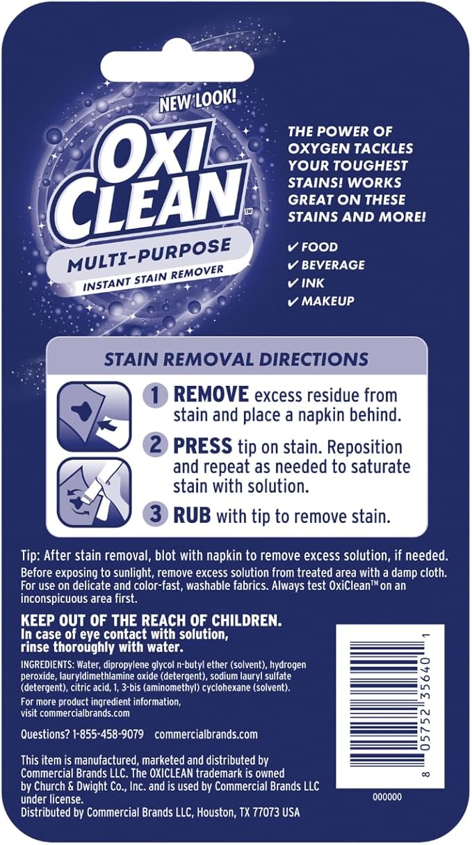 OxiClean On The Go Stain Remover Pen, 0.74 Fl Oz – Instant Travel Stain Cleaner for Clothes, Food, Wine, Coffee, Makeup, Portable & Easy Use