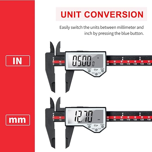 Digital Caliper, 0-6" Electronic Caliper Auto - Off Feature with Large LCD Screen Vernier Caliper Conversion Measuring Tool for Length Depth Inner Outer Diameter Measuring