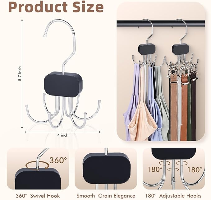 3 Pack Tank Top Hangers, 2026 Upgraded Bra Hanger for Closet Organizer & Storage, 360° Rotating & Foldable Design, Wooden Space-Saving Hanger for Tank Tops, Bras and More (Black)