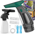 2000Pa and 2500mAh Electric Window Cleaner Tool with Gloves and 2 Cleaning Cloth, Window Vacuum Squeegee Cordless with 360ml Spray Bottle & 100ml Water Tank for Window, Mirror, Countertop(Dark Green)