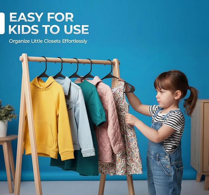 Beddora Plastic Hangers 50 Pack, Black Clothes Hangers for Closet Organization and Storage Space-Saving Design, Kids & Adult Coat Hanger for Suits, Shirt & Percheros Ganchos para Colgar Ropa Hangars