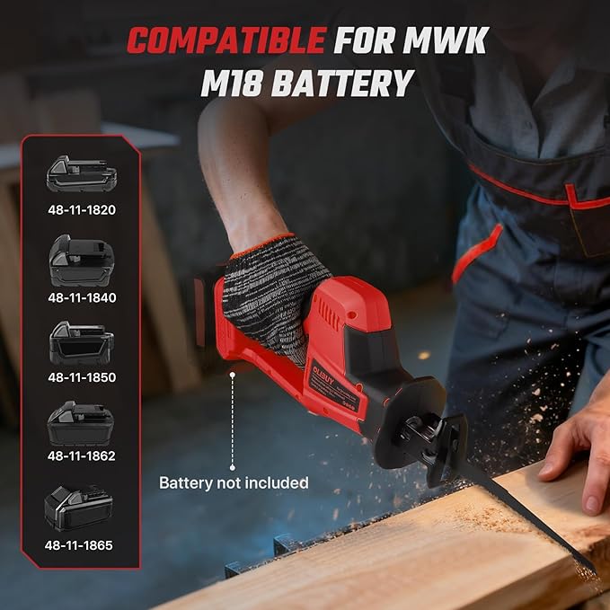 Reciprocating Saw for Milwaukee M18 Battery,【Battery Not Included】,Cordless Sawzall with 8 Blades,0-3000SPM Variable Speed, Cordless Reciprocating Saws for Wood/Metal/PVC Cutting