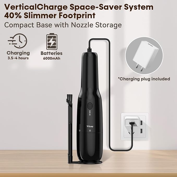 Wkzay Portable Mini Handheld Vacuum Cordless: Brushless Motor – 16,000Pa Strong Suction, Fast Charging, Low Noise, Lightweight and Portable for Home, Apartment, Dorms, Small Spaces