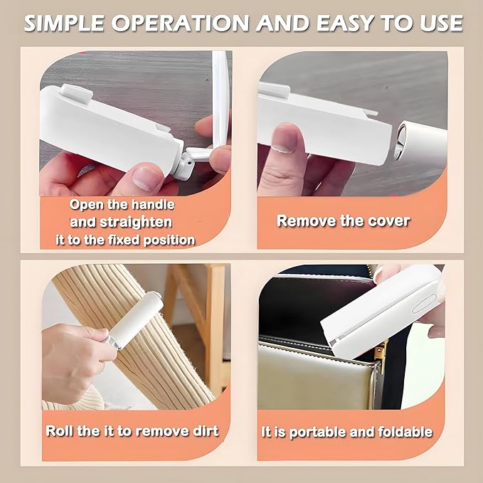 Mini Travel Lint Roller with 150 Sticky Sheets, Compact Portable Pet Hair Remover with Cover for Clothes, Travel, Small Foldable Lint Roller for Purse Car Bag Essentials (White)