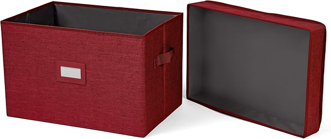 Covermates Keepsakes - Storage Box - Heavy Duty Polyester - Reinforced Handles - ID Window - Indoor Storage - Closet Storage, Red Heather