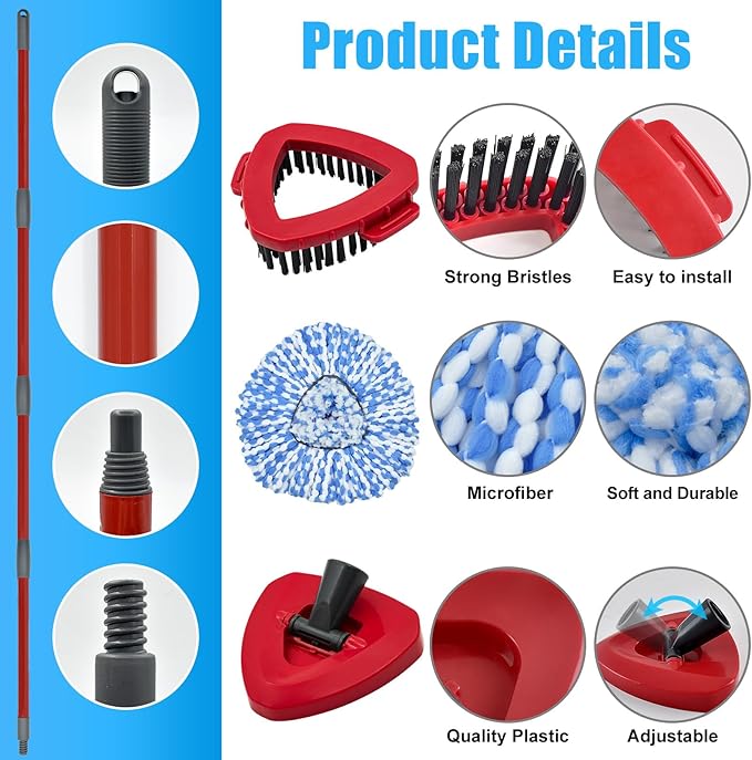Mop Replacement for Ocedar, Mop for O Cedar, Replacement Mop for O Cedar Spin Mop Contains 4-Section Mop Handle 2 Mop Replace Head 1 Mop Base 1 Scrubber Mop Head for O-Cedar Spin Mop