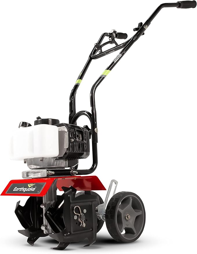 Earthquake 31635 MC33 Mini Tiller Cultivator, Powerful 33cc 2-Cycle Viper Engine, Gear Drive Transmission, Height Adjustable Wheels, 5 Year Warranty,Red
