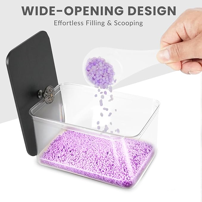 4 Pack Laundry Pods Container & Dryer Sheet Holder - Clear Plastic Laundry Room Organization Storage Containers with Black Lids, Scoops & Labels for Detergent Pods, Powder, Scent Boosters, Beads