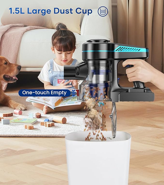 NADALY Cordless Vacuum Cleaner for Home, 500W 40KPA Stick Vacuum Cordless with 45Mins Runtime, Anti-Tangle, Lightweight, 1.5L Dust Cup, 8-in-1 Rechargeable Vacuum for Hardwood Floor Carpet Pet Hair