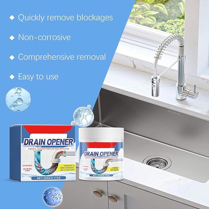 Drain Opener,Multipurpose Pipe Dredge Agent,Sink and Drain Pipe Dredging Powder,Powerful Pipe Dredging Agent for Unclogs Bathroom and Kitchen Sinks,Drains,Shower Pipes (1 Pcs)