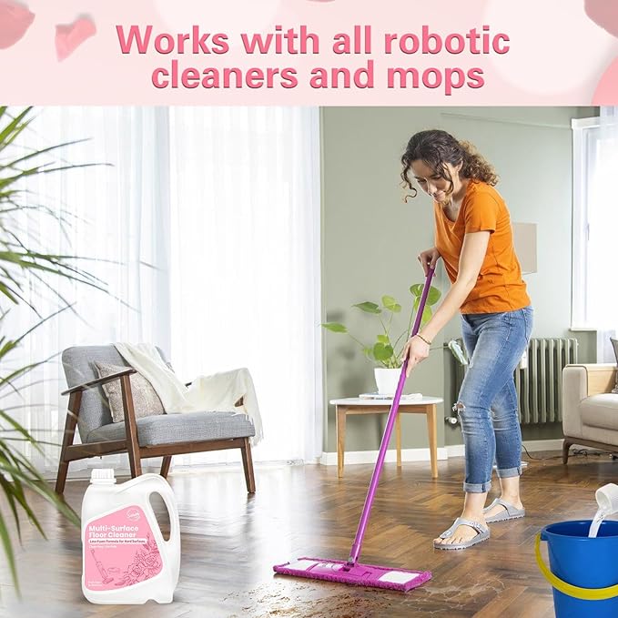 Snowlily 33.8 FL OZ Floor Cleaning Solution Compatible with Robot Vacuum, Residue & Streak Free, Low Foam Floor Cleaner for Mopping, for All Robot Vacuum Mops & Wet Dry Vacuum Cleaners, Rose