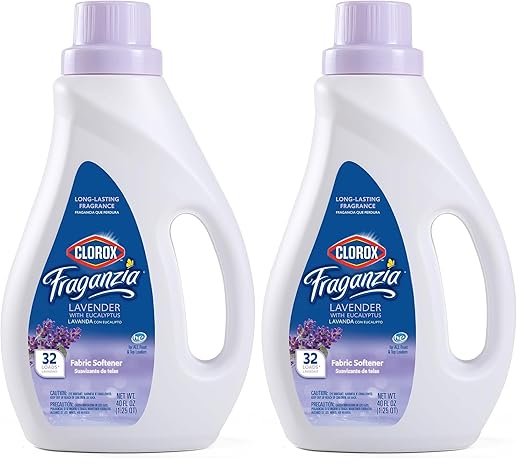 Clorox Fraganzia Liquid Fabric Softener, Lavender with Eucalyptus Scent 40oz - Laundry Wrinkle Reducer and Static Reducer (2 Pack)