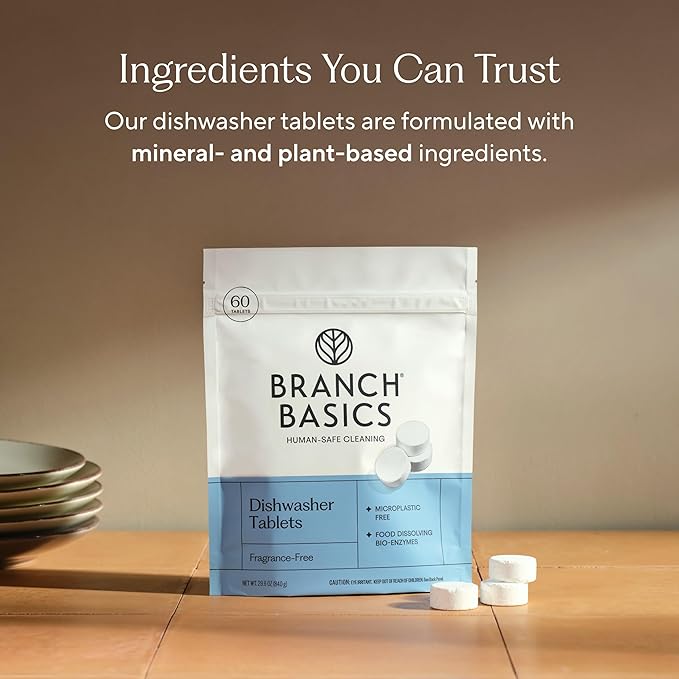 Branch Basics Dishwasher Tablets – 120 Ct | Plastic-Free, Fragrance-Free, Human-Safe | Delivers a Powerful Clean Without Harsh Chemicals (60 Count (Pack of 2))
