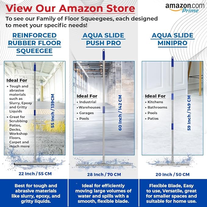 MHM AquaSlide PushPro – 28-Inch Heavy Duty Squeegee for Concrete Floors & Wet Surfaces | Industrial Rubber Blade Water Removal Tool for Garages, Warehouses, Driveways & Commerical Use