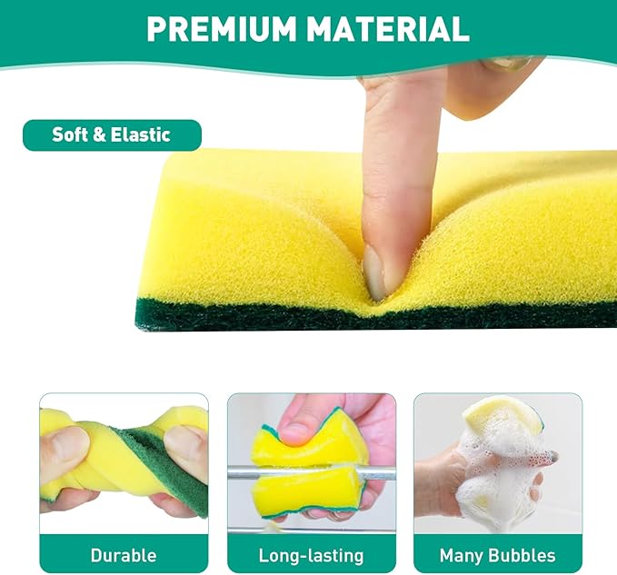 10-Pack Heavy Duty Scrub Sponges, Non-Scratch Kitchen Sponge with Durable Scouring Pad, Dual-Sided Cleaning Reusable Sponge for Dishes, Pots, Pans, Sinks – Extra Absorbent & Long-Lasting