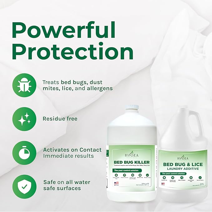 Hygea Natural Bed Bug & Lice Elimination Duo Kit- Includes Lice & Bed Bug Spray & Laundry Additive - Gentle Formula - Effective Pest Control for Home & Travel (2 Pack, 1 Gallon Each)