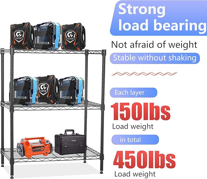 FDW Wire Shelving Units Adjustable Metal Storage Rack 23D x 13W x 30H 3 Tier Pantry Shelves NSF Kitchen Shelf for Kitchen Garage Commercial Small Places,Black