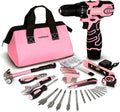 COMOWARE 12V Cordless Drill Set, Pink Hand Tool Set with Cordless Drill Driver, Complete Repair Tool Kit for Women, Storage Bag, Ideal for Office, Garden, Dorm and DIY Project
