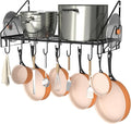 VyGrow 28 Inch Pot Rack Wall Mounted, Pots and Pans Organizer with 12 Hooks and 2 Pot Lid Holders, Heavy Duty Steel Pot and Pan Hanger for Kitchen Cookware Utensils Storage 34.7" Lx13 Wx12.6 H