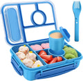 Amathley Bento Box Adult Lunch Box Kids,Lunch Containers for Adults/Kids/Toddler,5 Compartments Bento Lunch Box with Sauce Vontainers,Microwave & Dishwasher & Freezer Safe,BPA-Free (Blue)