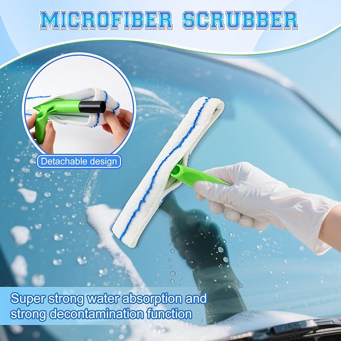 Alisanda Recyclable Silicone Window Squeegee Kit, Window Cleaning Kit, Multifunctional Window Squeegee, Glass Cleaning Tools with Silicone Squeegee & Microfiber Scrubber (Green)