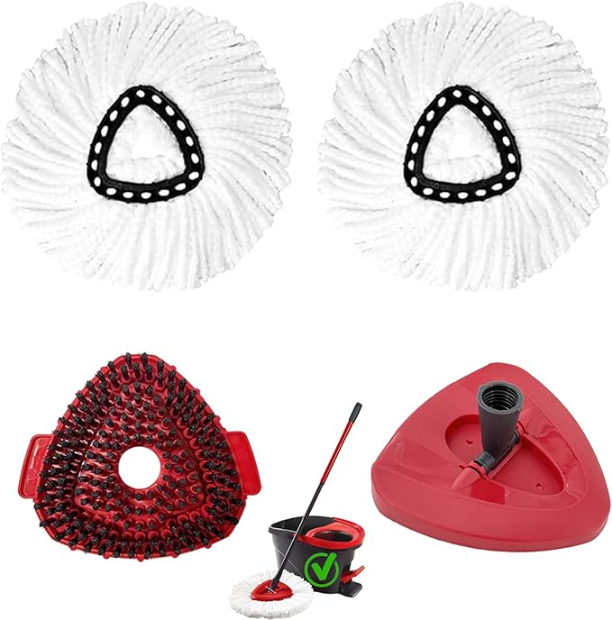 4Pcs Mop Heads Replacement,Spin Mop Replacement Head Compatible with Cedar Easywring 1-Tank System,Including 2 Spin mop Replacement Heads,1 Brush Head and 1 Base (Machine Washable & Easy to Replace)