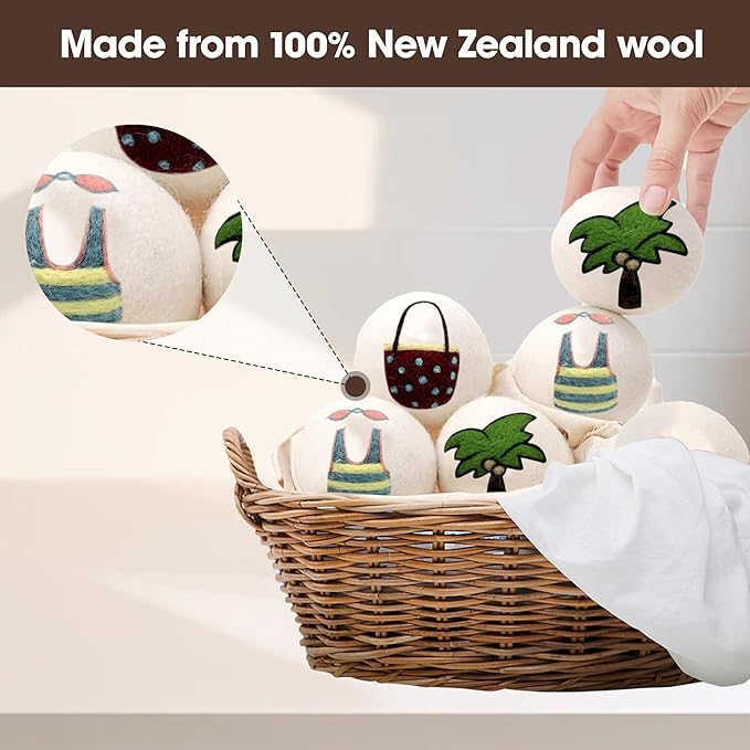 Reusable Wool Dryer Balls, 3.2-inch Handmade Felted Wool Balls (3-Pack), Softens Clothes, Naturally Reduces Drying Time and Static Electricity