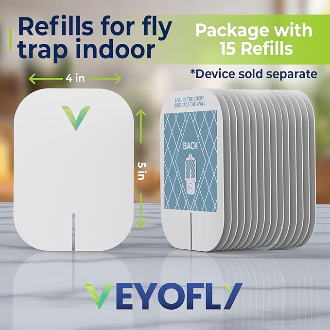 VEYOFLY Fly Trap Indoor Refill, Fruit Fly Traps for Indoors, Gnat Traps for House Indoor, Fly Catcher, Fly Trap, Plug in Catch for Fruit Flies, Moths, Gnats, Mosquito Trap (Pack of 15 Refills)