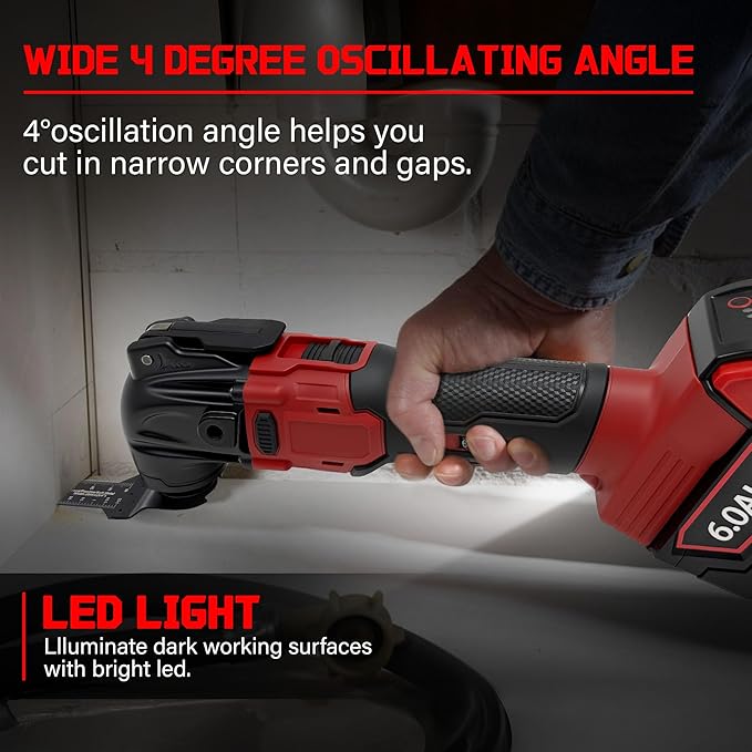 Oscillating Multi Tools for Milwaukee 18V Battery, Multi-Use Grinding Tool, 4°Oscillation Angle, 6 Variable Speeds, Quick-fit Blade Design with 22pcs Accessories for Cutting, Sanding, Scraping