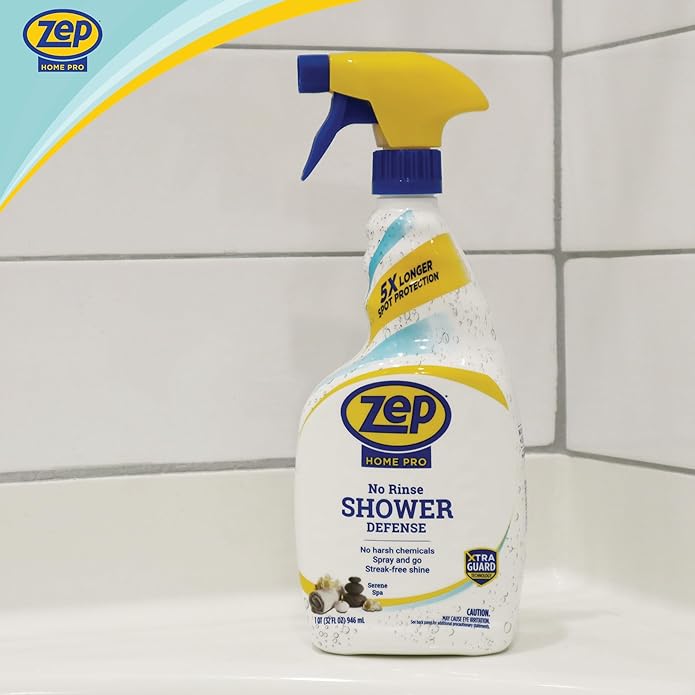 Zep Home Pro No Rinse Shower Defense, 32 Fl Oz Spray - R61006 - Streak-Free Shine, Serene Spa Fragrance, 5X Better Surface Protection