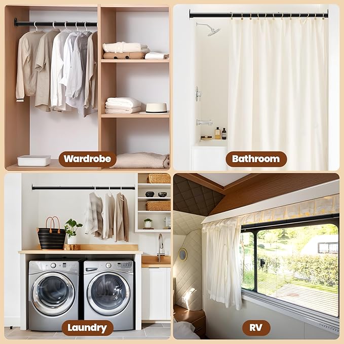 Mavivegue Oval Closet Rod, Closet Rods for Hanging Clothes, Adjustable Closet Rod – Expandable 17 to 40 Inches, Heavy Duty Closet Rods for Laundry Room, RV, Closet Storage (Black)
