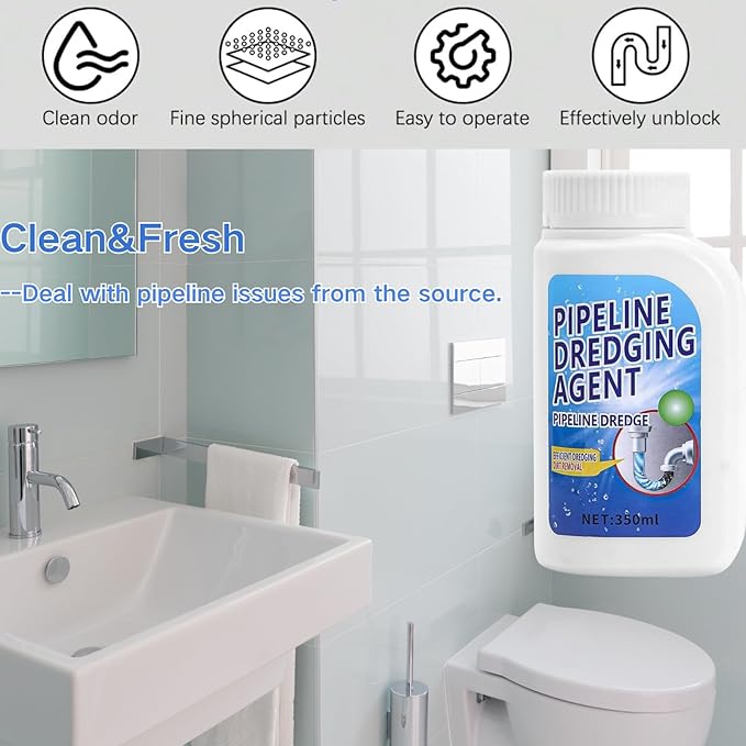 2PCS Powerful Pipe Dredging Agent,Pipeline Dredging Agent,350ml Drain Clog Remover Agent,Unclog Toilet Clog And Kitchen Sink Pipe Unblocker Powder
