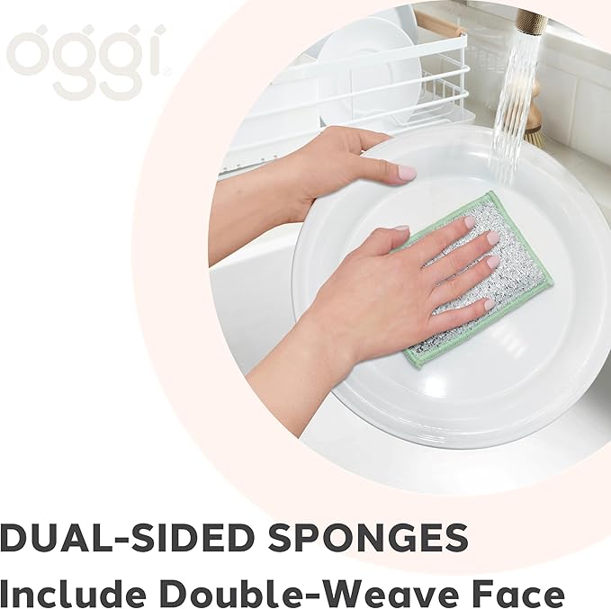 OGGI Bambou Odor-Free Scrubbing Sponges - Natural Scrub Sponges for Dishes, 91% Bamboo-Derived Rayon Cellulose Fiber, Reusable, Absorbent, Durable Scrubbers, Non-Scratch, Washable - 3 pcs, 7x4