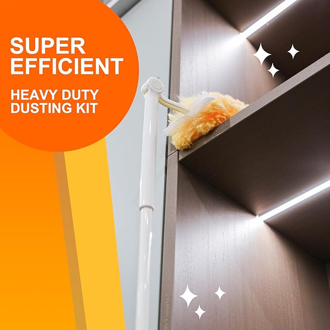 Heavy Duty Multi Surface 360°Heavy Duty 12 Duster Refills & 1 Handle, Compatible with Swiffer Dusters，Disposable Dusters for Cleaning