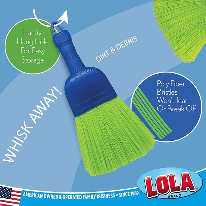 LOLA Whisk Broom, Hand Brush, 2 Pack, Durable Bristles, Whisks Away Dirt & Debris, Compact, Hang Hole for Easy Storage, Indoor/Outdoor