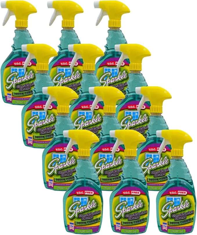Sparkle Green Formula Glass Cleaner, 33.8 Oz Bottle, 12/Carton