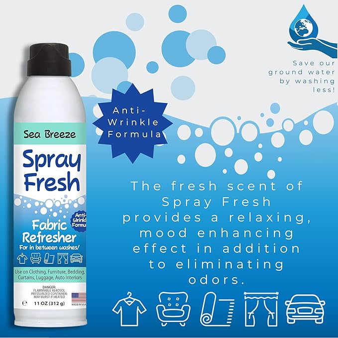 Spray Fresh Fabric Refresher, Sea Breeze, 8 oz — Deodorizer and Freshener for Clothing, Bedding, and Furniture