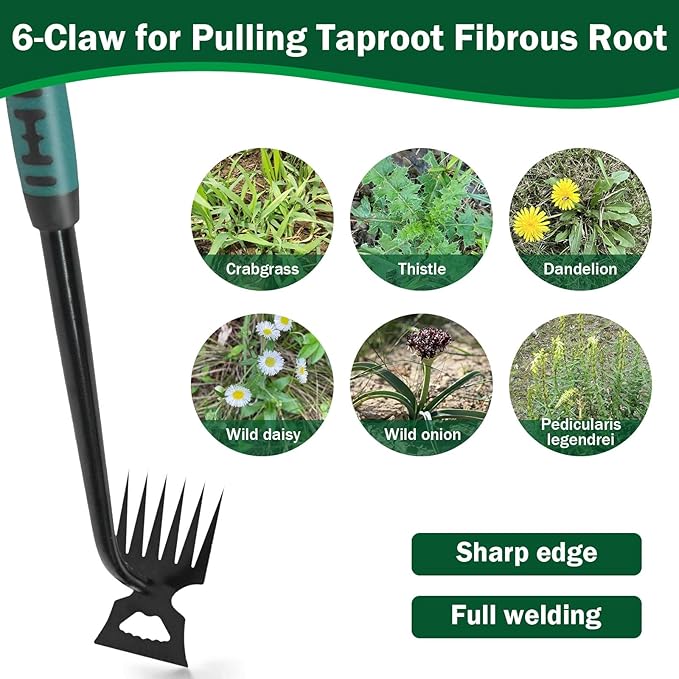 Weeding Artifact Uprooting Weeding Tool, 6 Teeth Multifunctional Hand Weeder Tool, Portable Garden Weed Tools, Weed Remover Tool for Yard and Garden