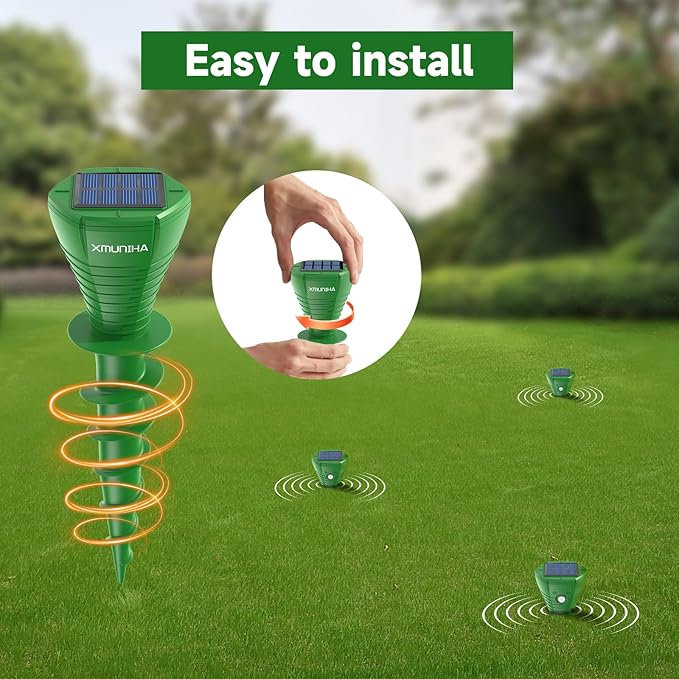 Solar Powered Mole Repellent, 8 Pack Ultrasonic Vole Repeller Outdoor, IP65 Waterproof Snake Deterrent, Gopher Remover Devices, Skunk, Groundhog Trap for Yard, Garden, Lawn